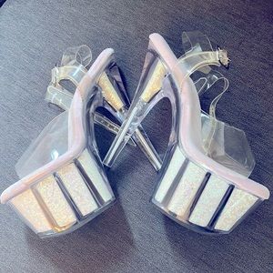 Pleaser heels size 8 silver metallic glitter platforms